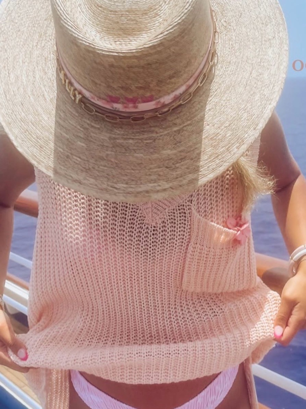 BiBi Pale Blush V-Neck Knit Swim Cover Up with Pocket Detail